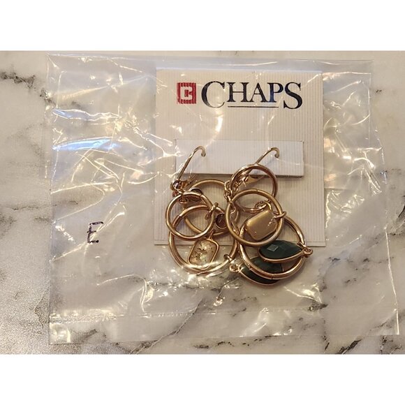 Chaps Gold-Tone Multi-Ring Drop Earrings With Green Accents - Picture 2 of 5